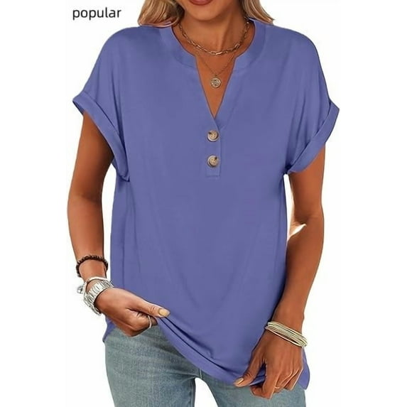 Womens Short Sleeve Henley Tops V Neck Dressy Casual Shirts Summer Flowy Blouses 2025 Trendy Clothes