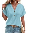 thumbnail image 1 of Womens Short Sleeve Henley V Neck Tops  Blue XL, 1 of 6
