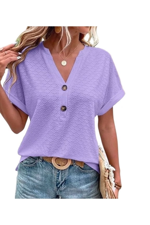 Womens Short Sleeve Henley V Neck Tops  XL