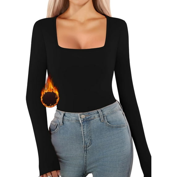 Womens Short Sleeve Long Sleeve Square Neck T Shirts Tops Tees