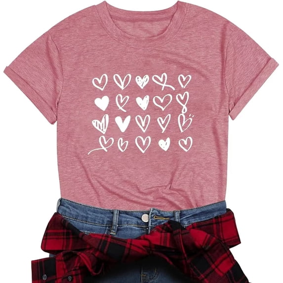 Womens Short Sleeve Love Heart Valentinas Day T-Shirts Funny Spring Graphic Tee Tops