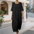 thumbnail image 1 of Womens Short Sleeve Maxi Dress Plus Size a Line Crew Neck Tshirt Dress Beach Flowy Cover up Solid Color Summer Dresses Black M, 1 of 5