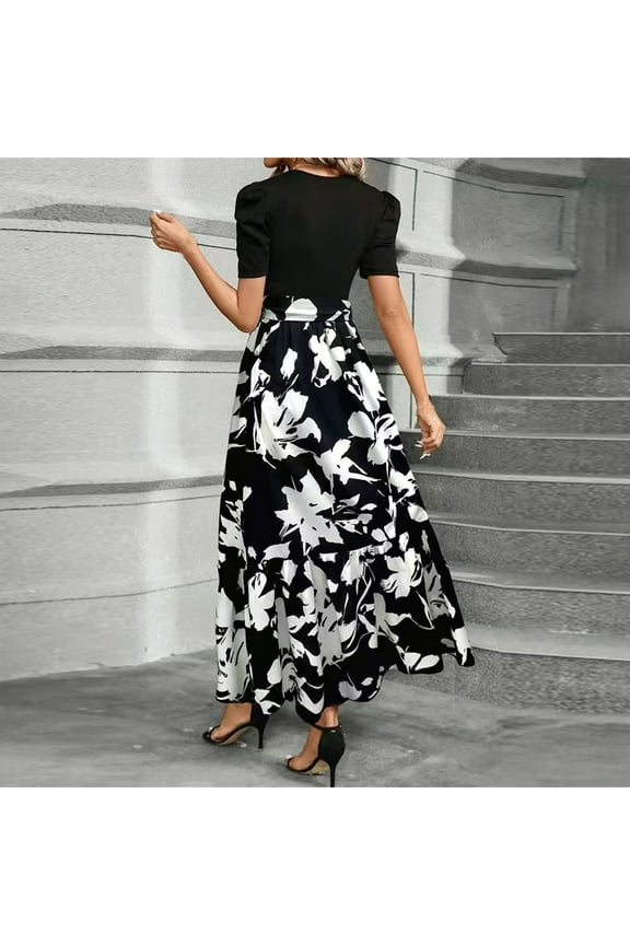 Womens Short Sleeve Maxi Dresses Empire Waist Long Dress Black XXL