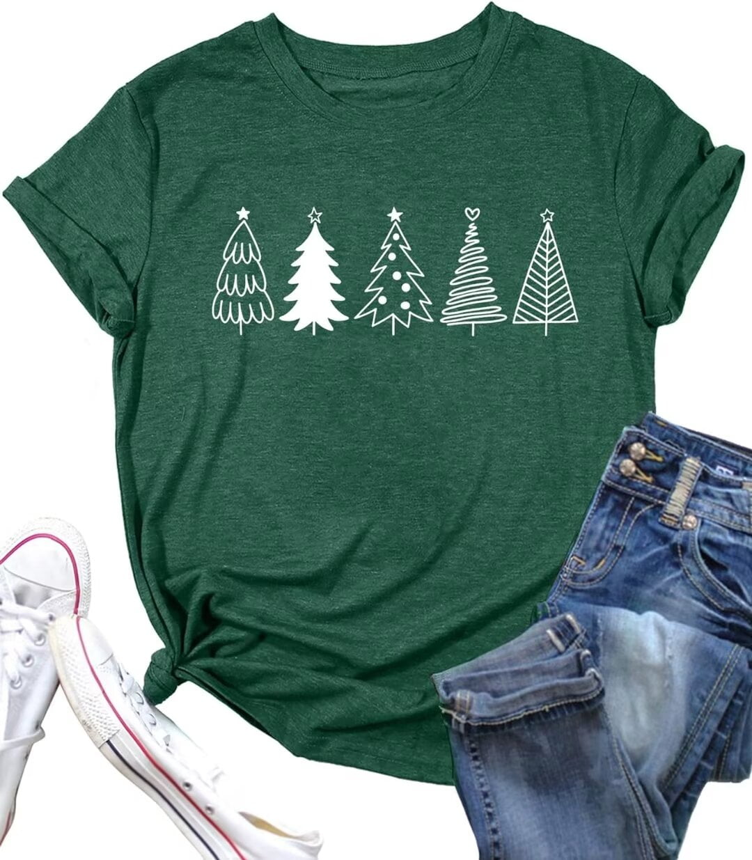 Women’s Long Sleeve Merry Christmas T-Shirt – Cute Christmas Tree Graphic Tee