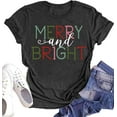 thumbnail image 1 of Womens Short Sleeve Merry Christmas T-Shirts Christmas Tree Bright Graphic Tee Tops (L,Dark Grey), 1 of 1