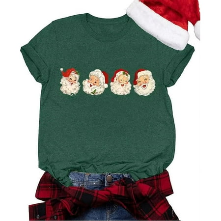 Womens Short Sleeve Merry Christmas T-Shirts Christmas Tree Bright Graphic Tee Tops (M,Green)