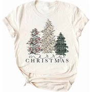 Womens Short Sleeve Merry Christmas T-Shirts Christmas Tree Bright Graphic Tee Tops