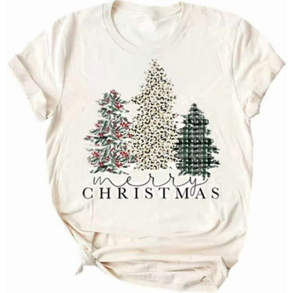 Womens Short Sleeve Merry Christmas T-Shirts Christmas Tree Bright Graphic Tee Tops