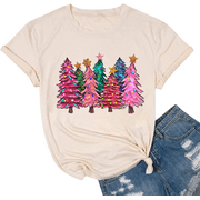 BEOPJESK Womens Short Sleeve Merry Christmas T-Shirts Christmas Tree Bright Graphic Tee Tops