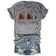 thumbnail image 1 of Womens Short Sleeve Merry Christmas T-Shirts Christmas Tree Bright Graphic Tee Tops, 1 of 1