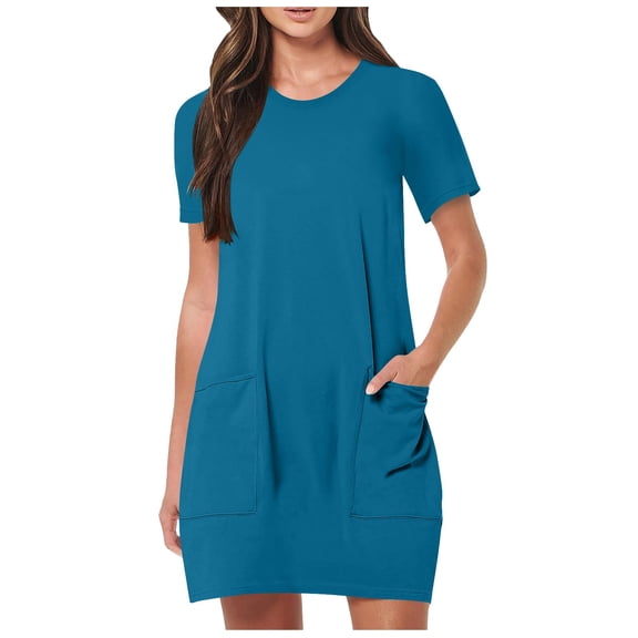 Womens Short Sleeve Mini T-Shirt Dress Workout Sport Tennis Athletic Dress With 2 Pockets