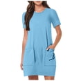 thumbnail image 1 of Womens Short Sleeve Mini T-Shirt Dress Workout Sport Tennis Athletic Dress With 2 Pockets, 1 of 6