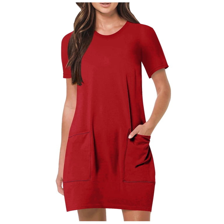 WOYY Womens Short Sleeve Mini T-Shirt Dress Workout Sport Tennis Athletic Dress With 2 Pockets, Women's, Size: Medium, Red WOYY Womens Short Sleeve Mini T-Shirt Dress Workout Sport Tennis Athletic Dress With 2 Pockets, Women's, Size: Medium, Red