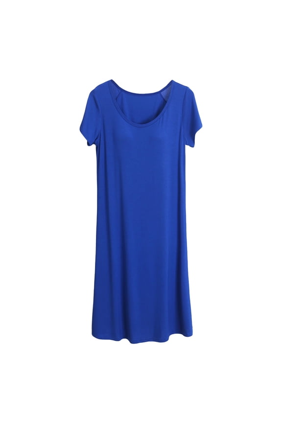 Womens Short Sleeve Nightgown - Solid Color, Soft Cotton Blend, Casual Sleepwear, Plus Size, M-XXXXL, Spring/Fall/Winter