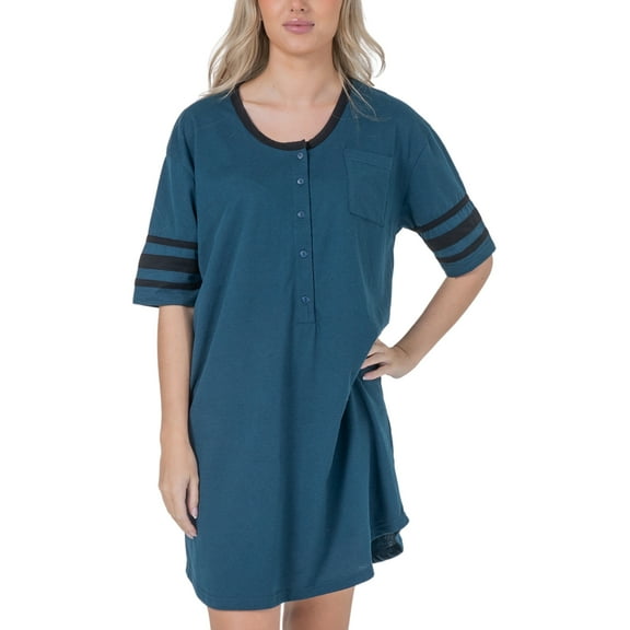 Womens Short Sleeve Nightgown with 3 Stripe Accent Sleeves Design with Pocket Niightshirt Sleepshirt, Blue XXX-Large
