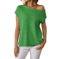 thumbnail image 1 of Womens Short Sleeve Off the Shoulder Sweaters Summer Vacation Going Out Tops Knit Pullover 2025 Green L, 1 of 8