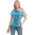 thumbnail image 1 of Womens Short Sleeve One Shoulder Sexy Sequin Top Blouse, 1 of 5