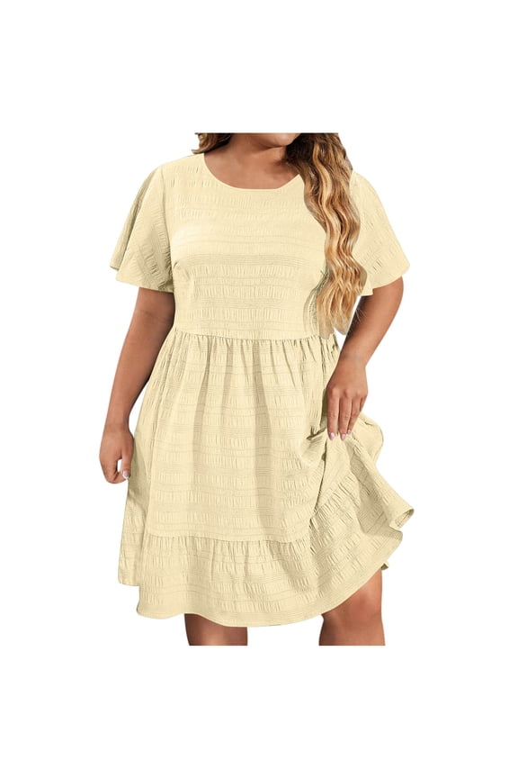Womens Short Sleeve Oversized Dresses for Ladies Boat Neck Spandex Lounge Basic Midi Knee Length Summer Fall 2025 Clothing Fashion Country Concert Y2K
