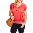 Womens Short Sleeve Peasant Top with Front Tassels and Elastic