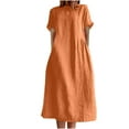 thumbnail image 1 of Womens Plus Size Cotton Linen Dress with Pockets Short Sleeve Crewneck Solid Loose Summer Tshirts Dresses (M, Orange), 1 of 5