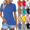 thumbnail image 1 of Womens Short Sleeve Polo Golf T Shirts Summer Business Dressy Casual Tops Work 3 Button Collared Basic Tees,XL, 1 of 5