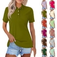 thumbnail image 1 of Womens Short Sleeve Polo Shirts Business Casual Collared V Neck Tops Summer Cotton 3 Buttons Polo Shirts Tshirt,Army Green S, 1 of 5