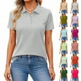 thumbnail image 1 of Womens Short Sleeve Polo Shirts Business Casual Collared V Neck Tops Summer Cotton Blend 3 Buttons Polos Tshirts Fluorescent Green 2XL, 1 of 5