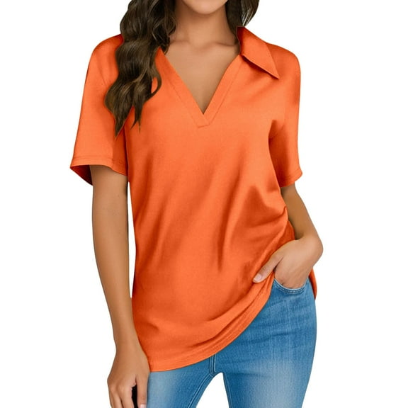 Womens Short Sleeve Polo Shirts V Neck Collared Business Dressy Casual Tops 2025 Summer Trendy Relaxed Fit Workout Blouses