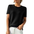 thumbnail image 1 of Womens Short Sleeve Pullover, Fall Sweaters for Women Casual Vintage Loose Fit Solid Color Knitted Crewneck Sweatshirts S-2XL, 1 of 5