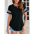 thumbnail image 1 of Womens Short Sleeve Raglan Top Casual Summer Loose Fit Basic T-Shirts Striped Color Block Asymmetric Hem Casual Tops, 1 of 6