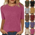 thumbnail image 1 of Womens Short Sleeve Ribbed Sweater Crew Neck Summer Soft Casual Pullover Top, 1 of 5