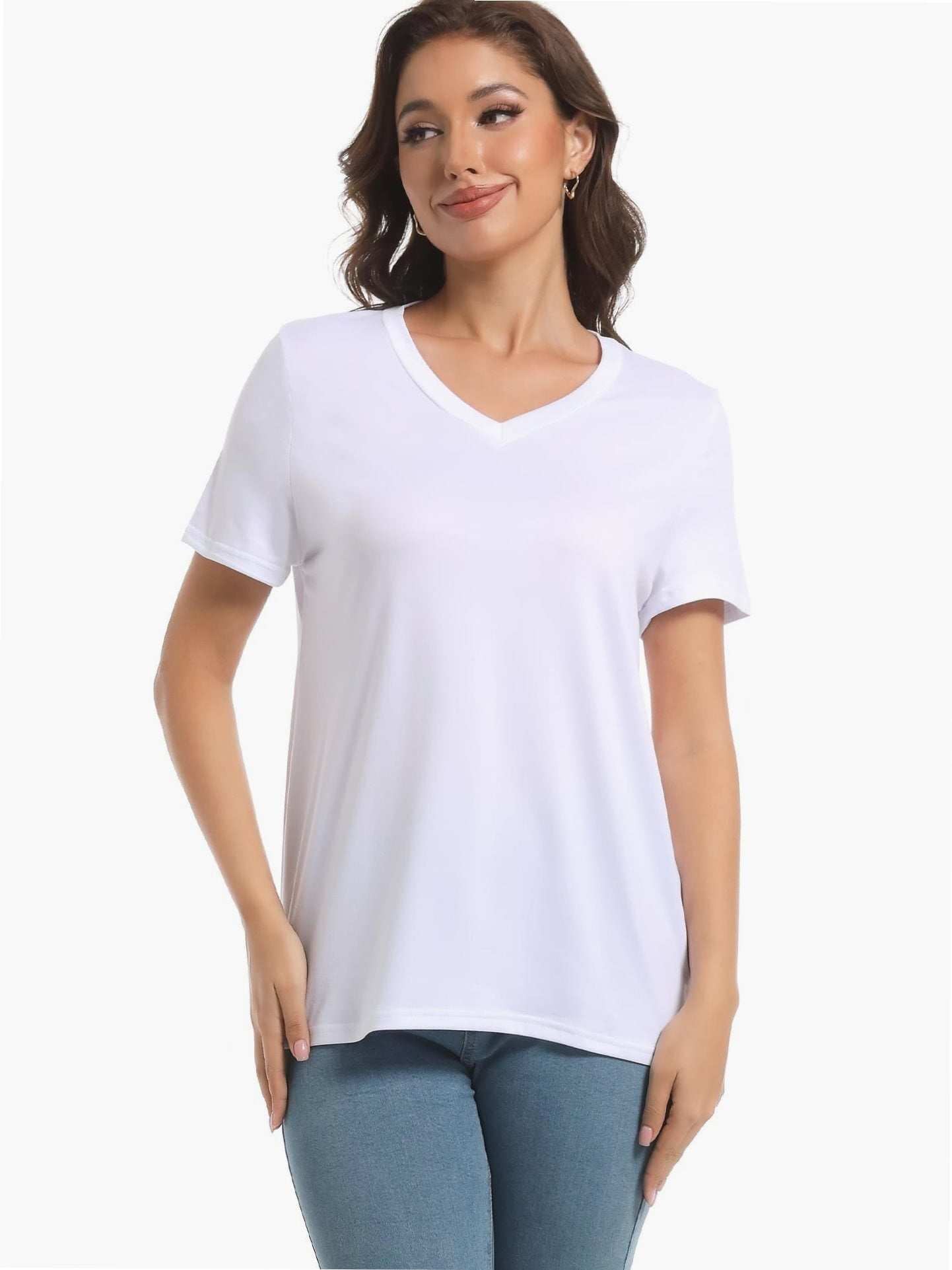 Women's Basic Round Neck T-Shirt – Soft, Stretchy Short Sleeve Tee For Everyday Comfort