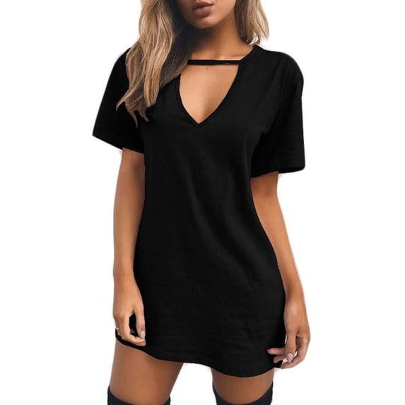 Womens Short Sleeve Sexy for Triangle Hollow Halter T-Shirt Dress Solid Color De