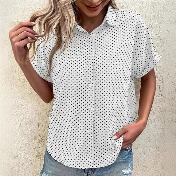 Womens Short Sleeve Shirt, Casual Lapel Button Down Top for Spring and Summer, Soft Stretch Fabric for Home and Daily Wear