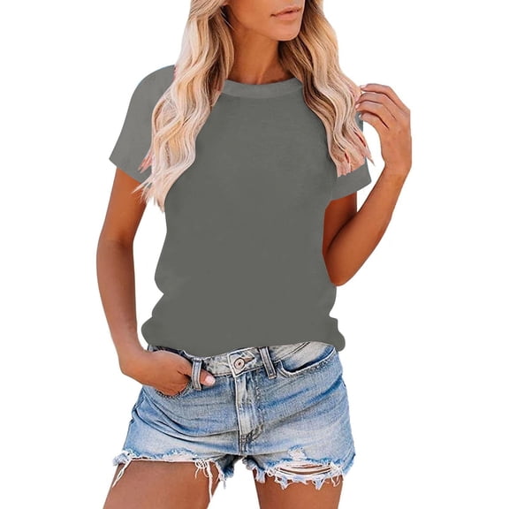 Womens Short Sleeve Shirt New Women's Crew Neck Short-Sleeve Raglan Loose T-Shirt Style B-44 Gray L