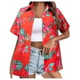 thumbnail image 1 of Womens Short Sleeve Shirts Collared Hawaiian Graphic Print Fashion Blouses Work Business Button Down Tops, 1 of 2