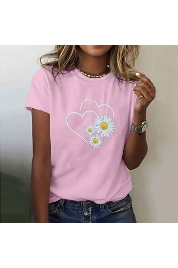 Womens Short Sleeve Shirts Cotton Womens Tops Dressy Casual Printed Tshirts for Women Plus Size Tops for Women 3/4 Sleeve Get it Fast