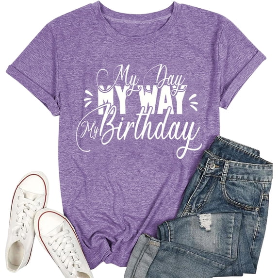 Womens Short Sleeve Shirts Crew Neck It's My Birthday Print Summer Fashion Tee Spring Cute Casual Tops