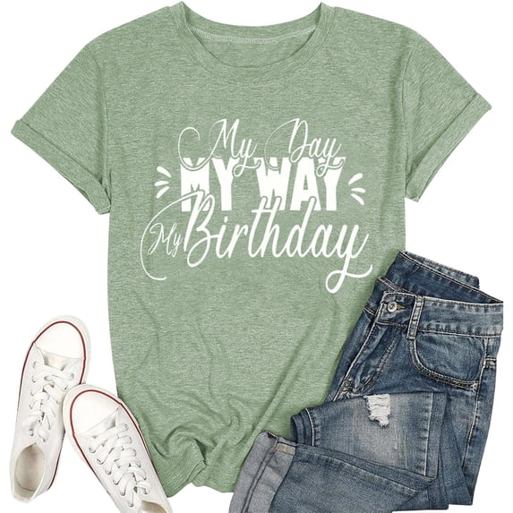 Womens Short Sleeve Shirts Crew Neck It's My Birthday Print Summer Fashion Tee Spring Cute Casual Tops