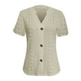 thumbnail image 1 of Womens Short Sleeve Shirts, Eyelet Tops for Women Summer Dressy Casual Loose Fit Vintage Solid Color V Neck Button Down Blouses, 1 of 3