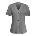 thumbnail image 1 of Womens Short Sleeve Shirts, Eyelet Tops for Women Summer Dressy Casual Loose Fit Vintage Solid Color V Neck Button Down Blouses, 1 of 3