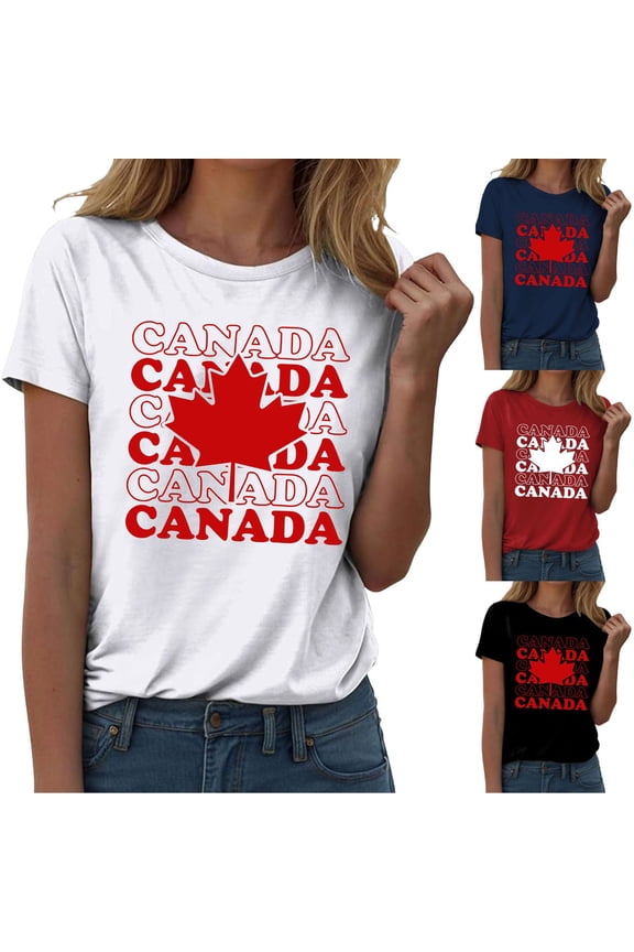 Womens Short Sleeve Shirts Oversized Graphic T Shirt For Canada Day Celebration Soft Casual Tee Round Neck Trendy Flowy Tees