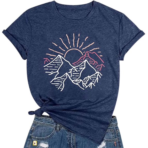 Womens Short Sleeve Shirts Oversized Tees Crew Neck Graphic Print Y2K Vacation Tops