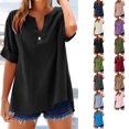 thumbnail image 1 of Womens Short Sleeve Shirts Plus Size, Xunlbb For Women Women's Casual Short Sleeve Round Neck Summer Loose Tee Shirts Blouse(Black,S), 1 of 4