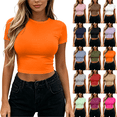 thumbnail image 1 of Womens Short Sleeve Shirts Summer Casual Crew Neck Trendy Y2k Stretchy Basic Tees Going Out Crop Tops,Sizes S-XL, 1 of 7