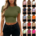 thumbnail image 1 of Womens Short Sleeve Shirts Summer Casual Crew Neck Trendy Y2k Stretchy Basic Tees Going Out Crop Tops,Sizes S-XL, 1 of 7