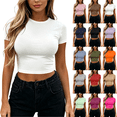 thumbnail image 1 of Womens Short Sleeve Shirts Summer Casual Crew Neck Trendy Y2k Stretchy Basic Tees Going Out Crop Tops,Sizes S-XL, 1 of 7