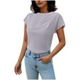 thumbnail image 1 of Womens Short Sleeve Shirts, Summer Tops for Women Casual Vintage Solid Color Loose Fit Crewneck Tees T-Shirts XS-L, 1 of 7