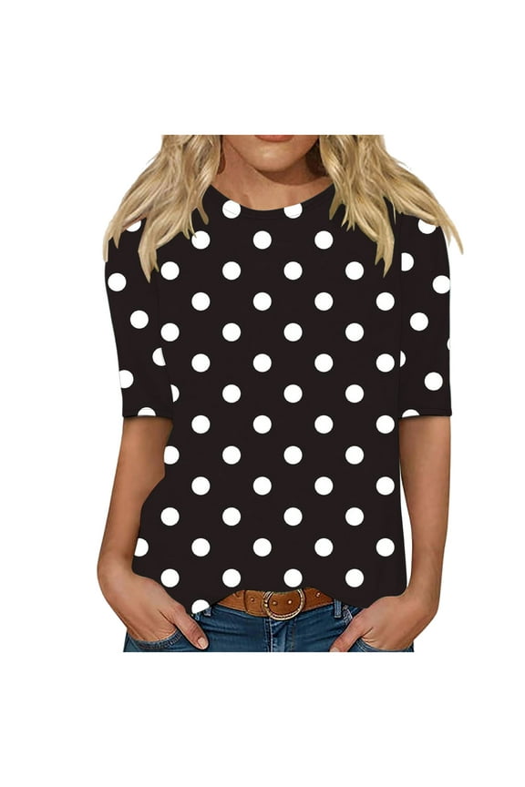 Womens Short Sleeve Shirts, Summer Tops for Women Fashion Loose Fit Dots Printed Crewneck Tees T-Shirts S-3XL