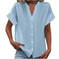 thumbnail image 1 of Womens Short Sleeve Shirts V Neck Collared Button Down Shirt Tops with Pockets, 1 of 6